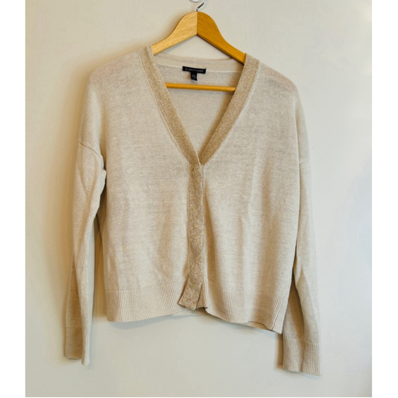 Eileen Fisher 100% Linen V Neck Gold & Beige Cardigan Sweater Women’s Size S - Picture 1 of 10